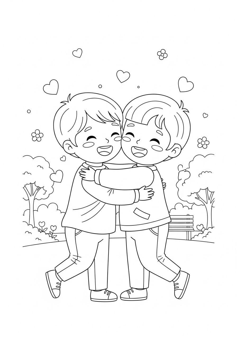 Home 10 Two cute kids with blonde hair and a big smile on their faces are hugging each other.