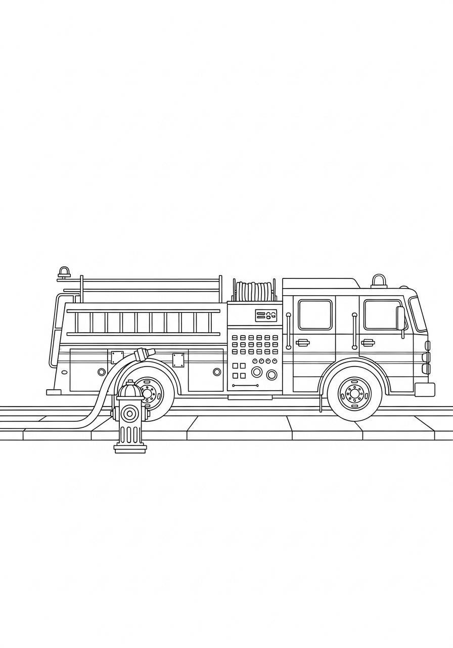 Fire Truck Coloring Pages for Kids – Free PDF Printable Collection 7 6. Fire Truck and Fire Hydrant Scene