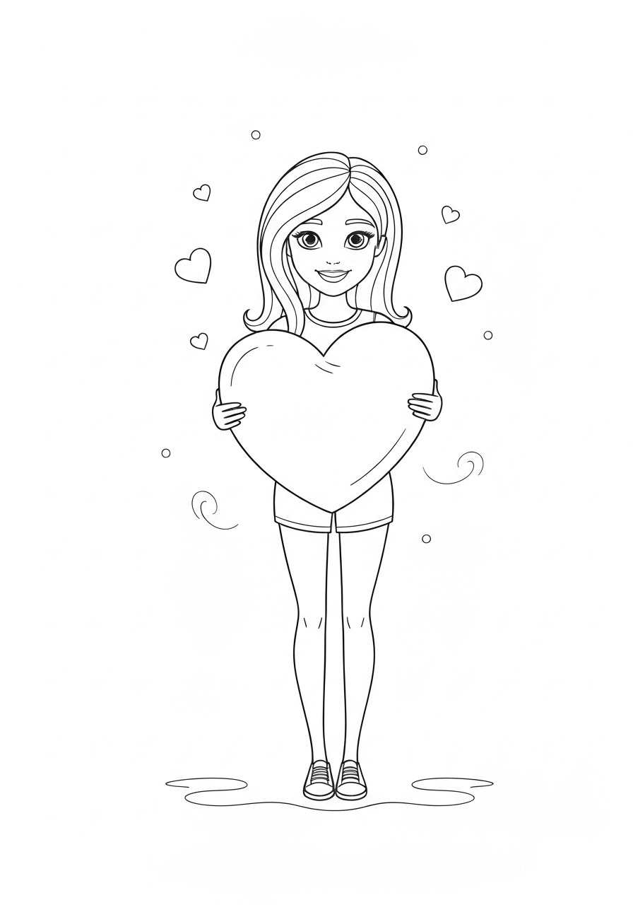 Home 9 A cute Barbie is holding a heart-shaped pillow in her hands