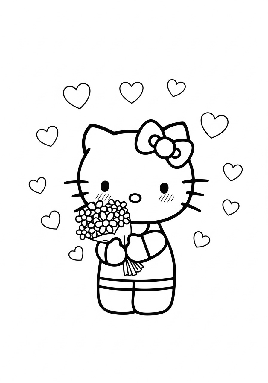 Home 1 Cute Hello Kitty Holding Flowers Coloring Page