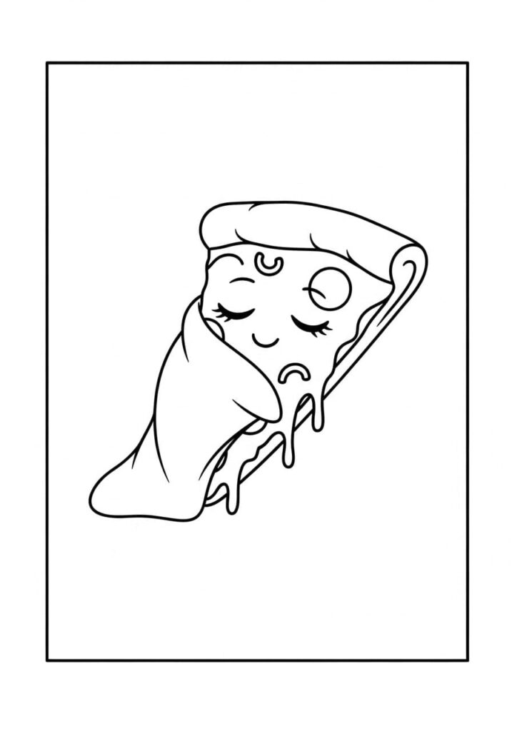 Printable Pizza Coloring Pages – Slices, Toppings & Kawaii Art 14 Sleeping Pizza
