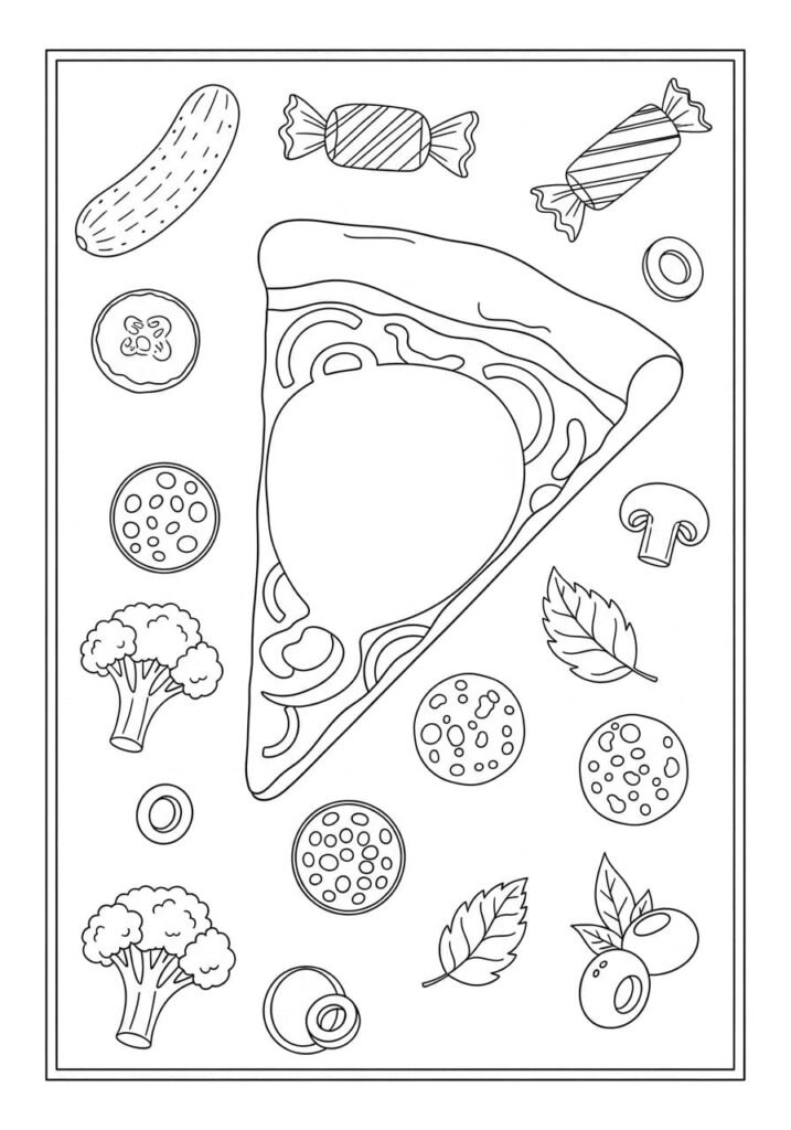 Printable Pizza Coloring Pages – Slices, Toppings & Kawaii Art 17 DIY Toppings Page