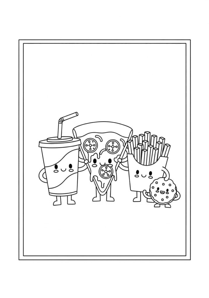 Printable Pizza Coloring Pages – Slices, Toppings & Kawaii Art 19 Pizza and Friends