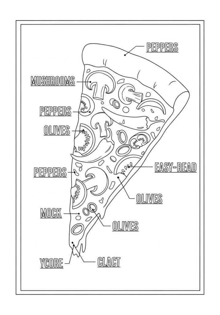 Printable Pizza Coloring Pages – Slices, Toppings & Kawaii Art 21 Pizza Toppings Chart