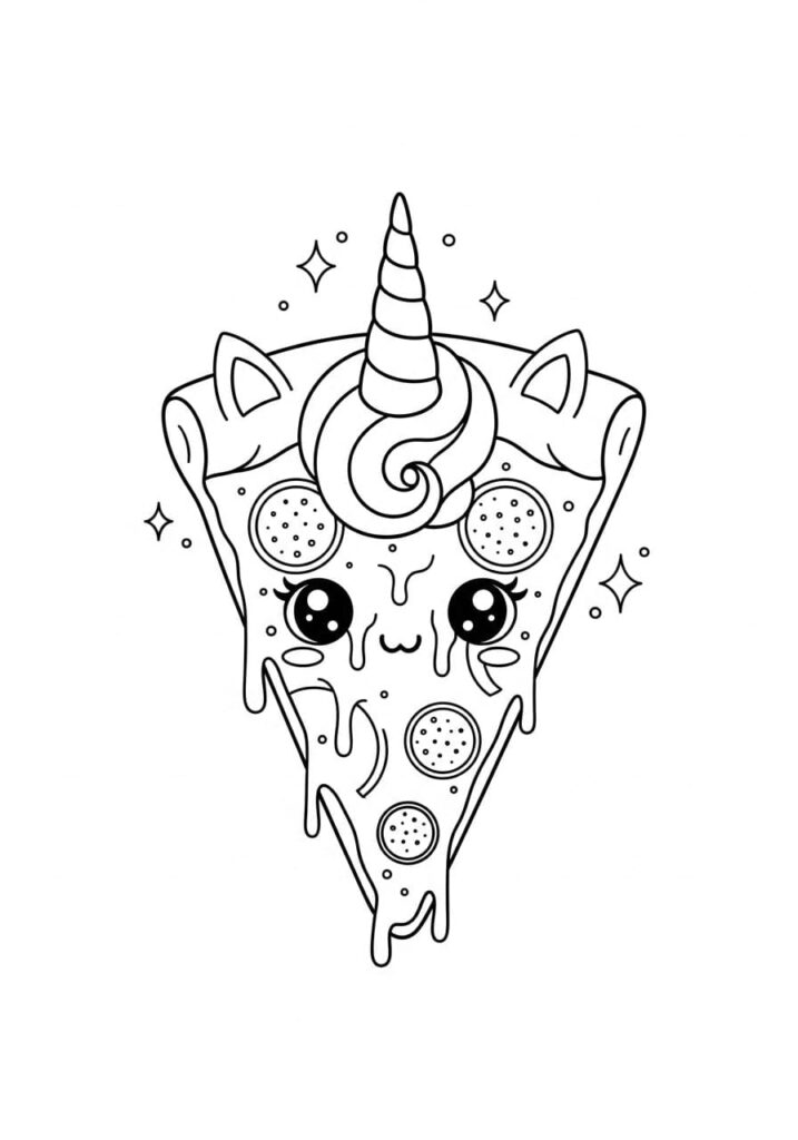 Printable Pizza Coloring Pages – Slices, Toppings & Kawaii Art 5 Pizza Unicorn Coloring Sheet
