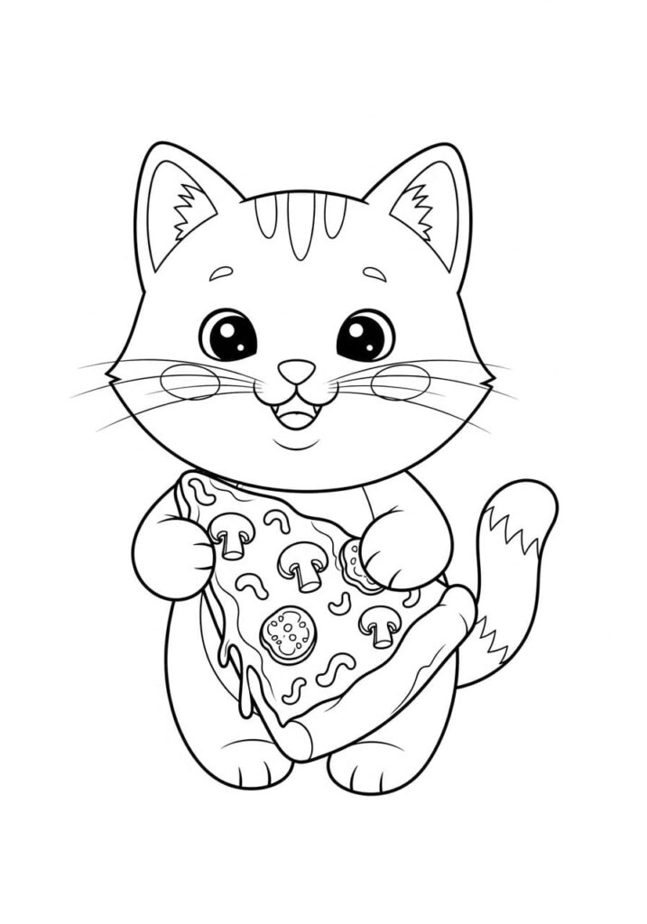 Printable Pizza Coloring Pages – Slices, Toppings & Kawaii Art 6 Cat Holding Pizza Slice Coloring Page