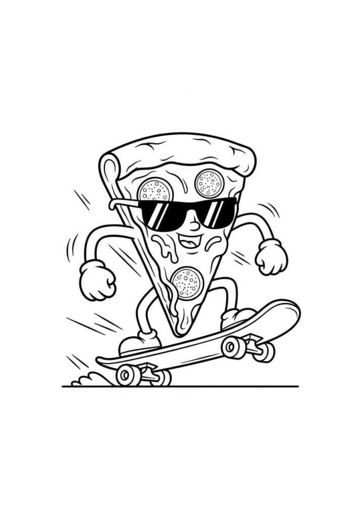 Printable Pizza Coloring Pages – Slices, Toppings & Kawaii Art 7 Skateboarding Pizza Coloring Pages Printable