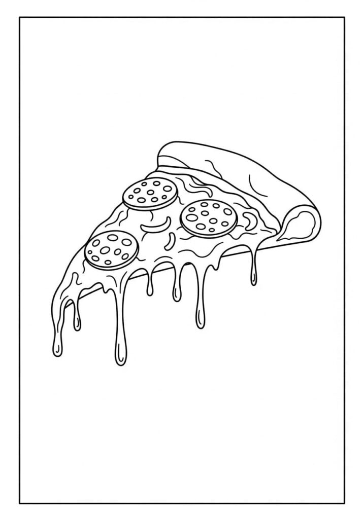 Printable Pizza Coloring Pages – Slices, Toppings & Kawaii Art 9 Melty Cheese Pizza Slice Coloring Sheet