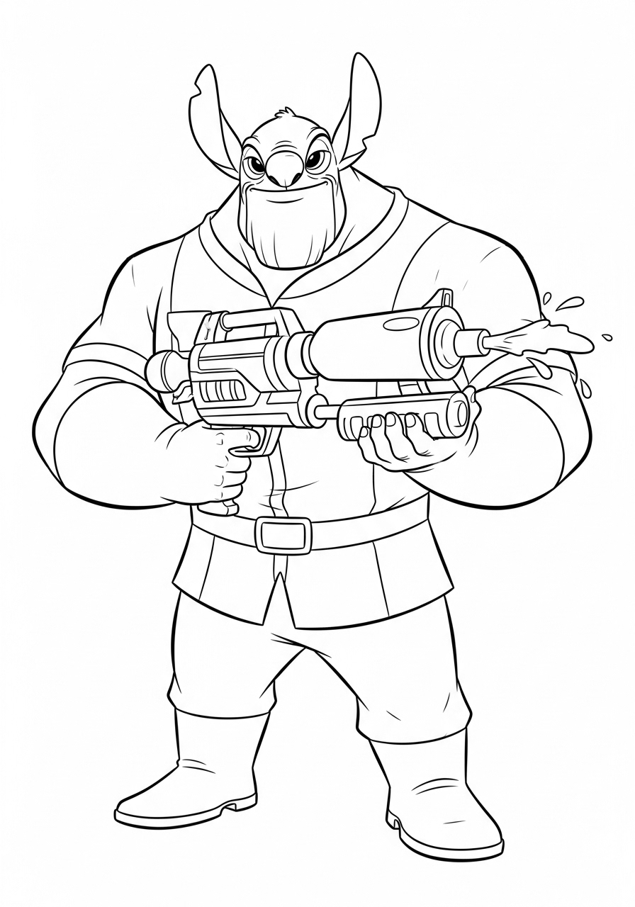 Stitch Coloring Pages (Free PDF Printables) 14 Captain Gantu is holding a water gun in his hand