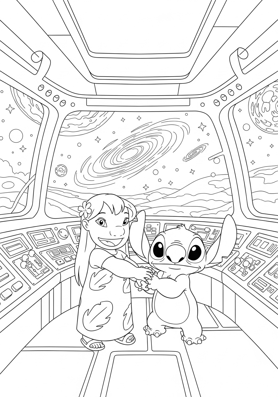 Stitch Coloring Pages (Free PDF Printables) 15 Lilo & Sitch are on a space trip in their spaceship