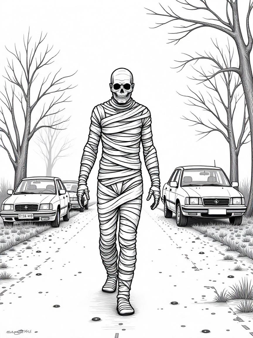 Free Halloween Coloring Pages for Kids – Print & Color Today 18 scary mummy on road coloring pages