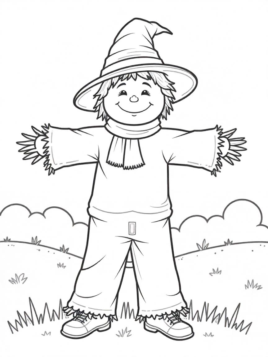 Free Halloween Coloring Pages for Kids – Print & Color Today 4 scarecrew standing in fields halloween coloring pages