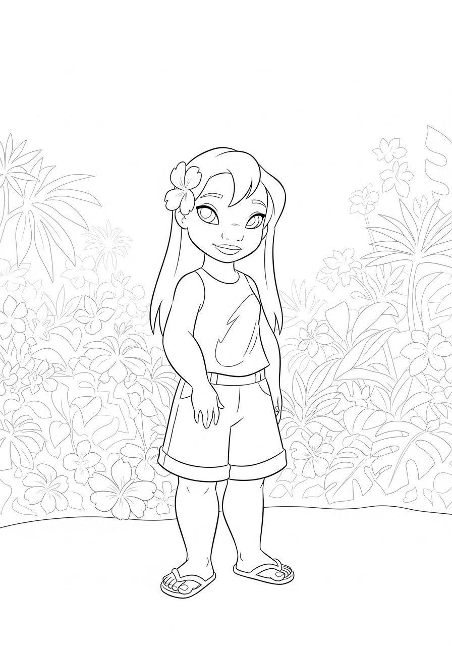 Stitch Coloring Pages (Free PDF Printables) 16 Nani Pelekai is standing in a very casual mood
