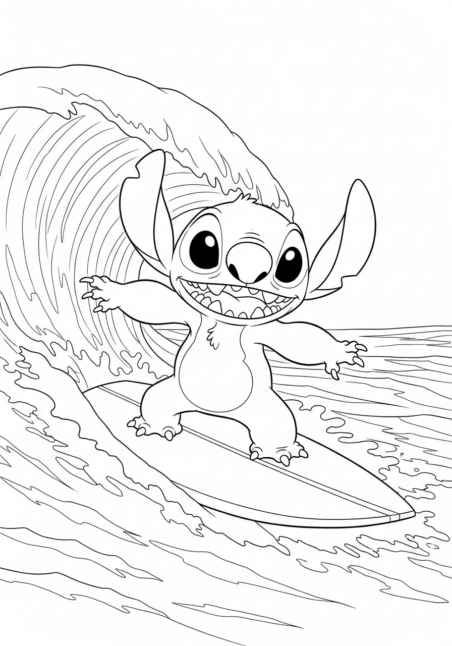 Stitch Coloring Pages (Free PDF Printables) 19 Stitch is enjoying surfing in the ocean. stitch and lilo coloring pages