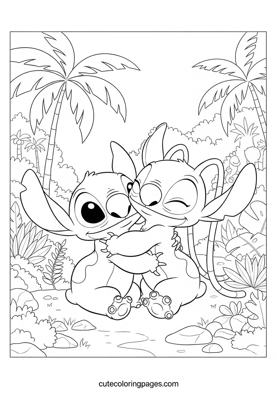Stitch Coloring Pages (Free PDF Printables) 6 Stitch is hugging his best friend Angel