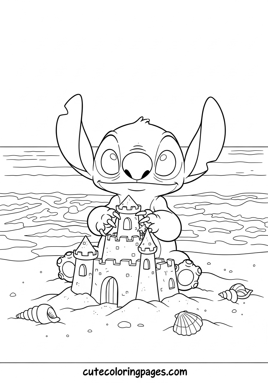 Stitch Coloring Pages (Free PDF Printables) 10 Stitch, the superhero, is making sandcastles at the beach