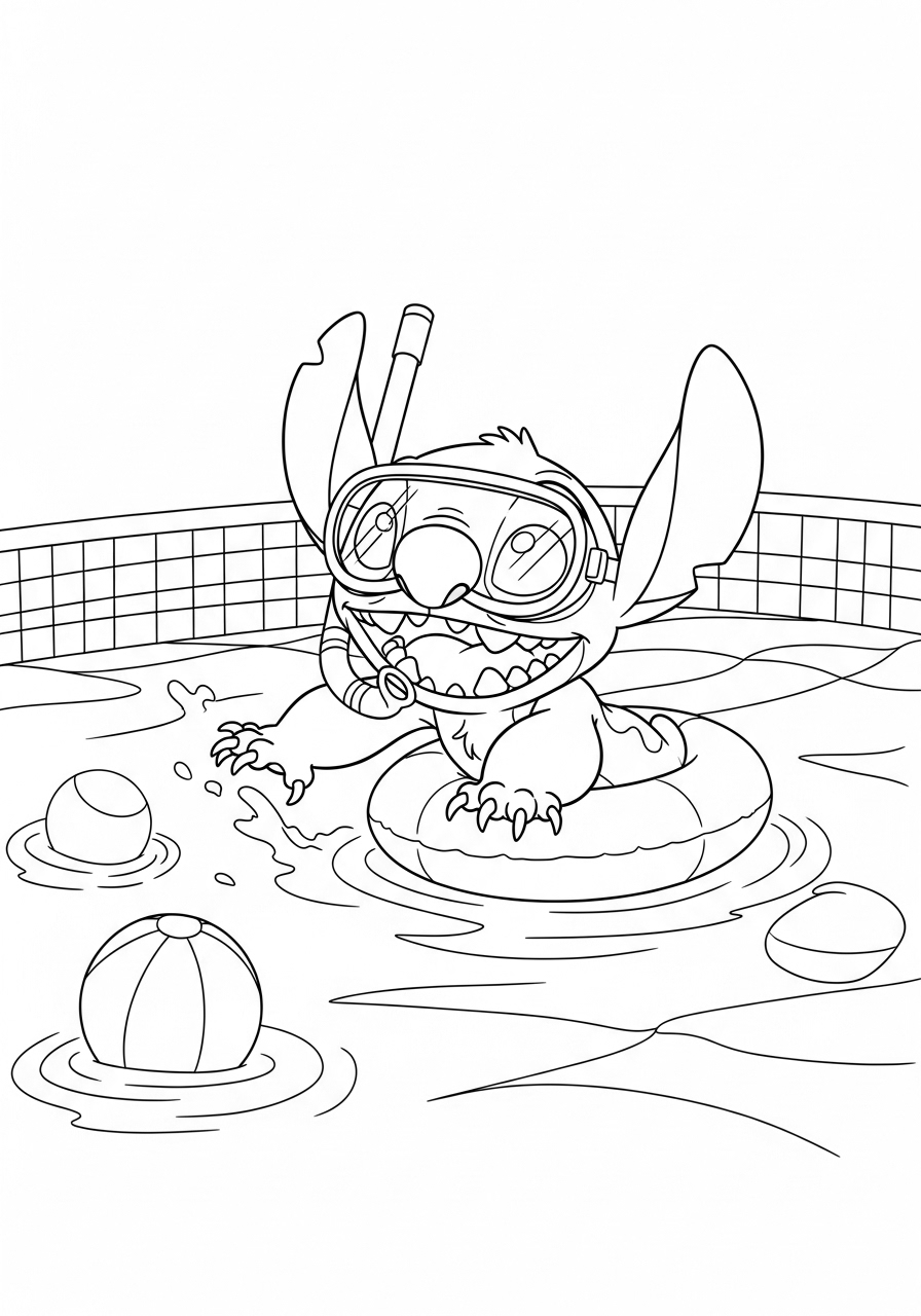 Stitch Coloring Pages (Free PDF Printables) 20 The Disney star is swimming in the pool