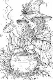 Witch Coloring Pages 17 Grinning Witch Making Magic Potion Coloring Page