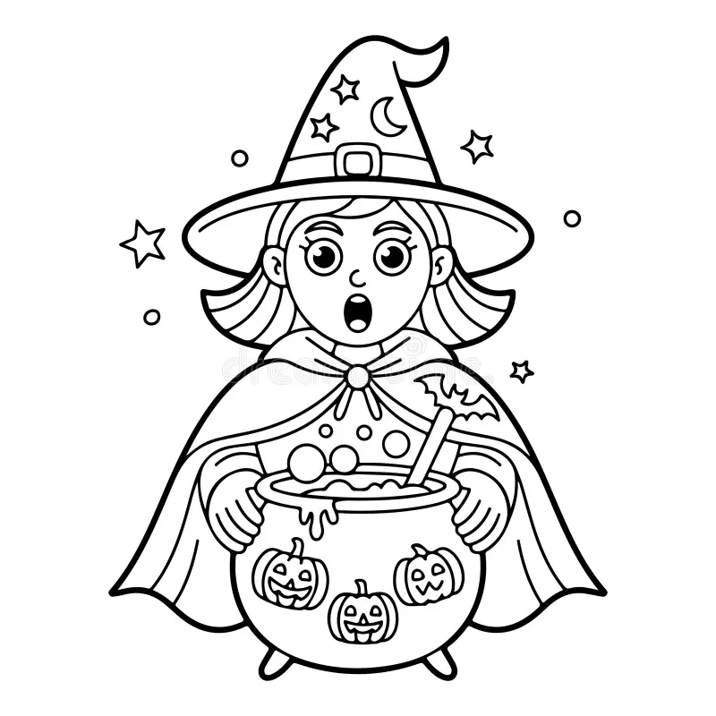 Witch Coloring Pages 14 Witch Standing Behind A Boiling Cauldron Coloring Page