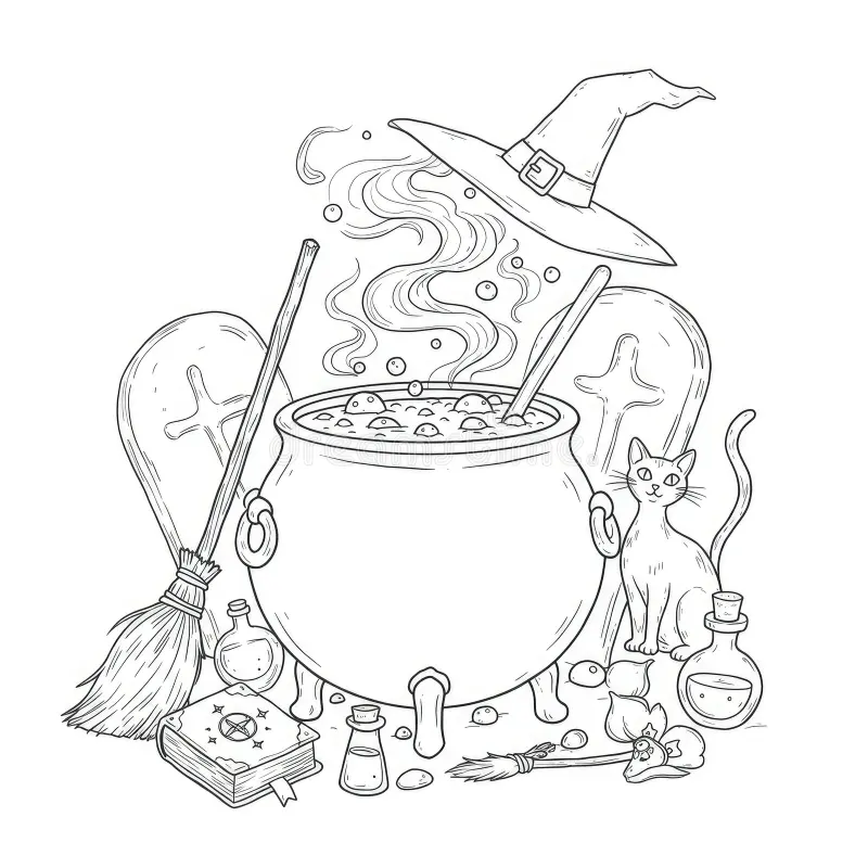 Witch Coloring Pages 20 Witch Stirring Cauldron Coloring Sheet For Kids