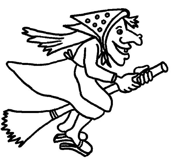 Witch Coloring Pages 13 Witch With Pointed Nose And Chin Riding