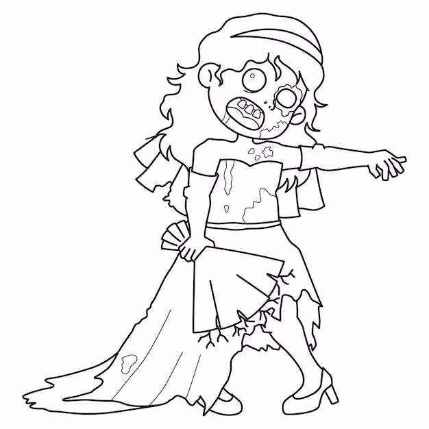 20 Zombie Coloring Pages For Kids 11 zombie girl looks coloring pages
